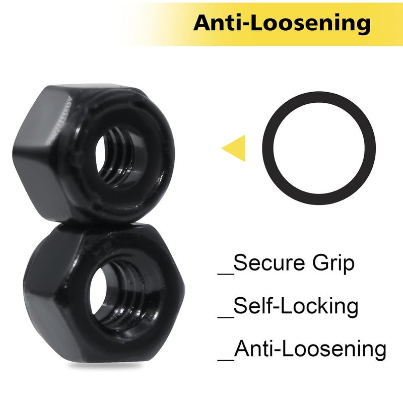 FOJOO 25 Pack 1/4"-20 Lock Nuts,Black Oxide 304 (A2-70) Stainless Steel Nylon Insert Locknuts Standard Inch Thread Nylock Nuts for Hardware, Machinery, Automotive, Furniture Repair - Image 3